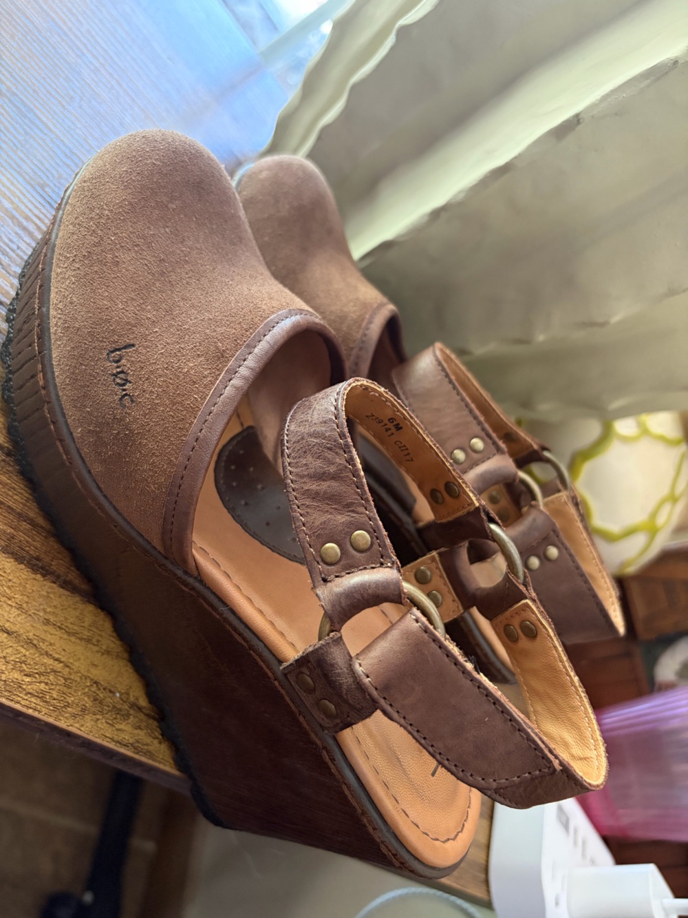 b.o.c. Brown Suede Mary Jane Clog Sandals with Ankle Strap